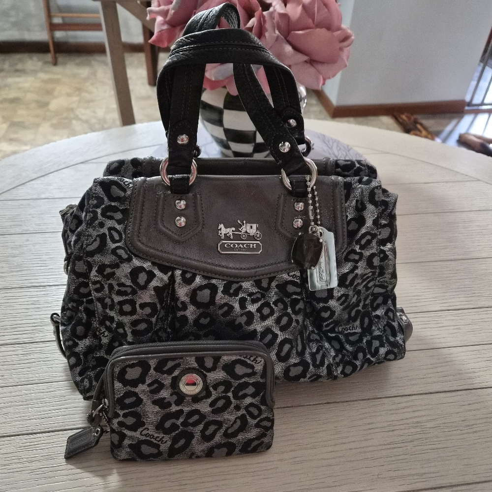 Coach Black and Gray Animal Print Satchel Set